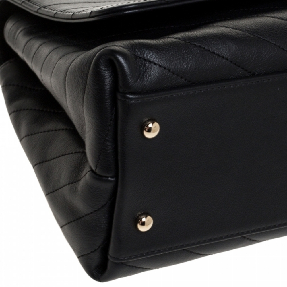 RARE! Authentic! Chanel CC Coco Top Handle Calfskin Quilted Chevron Leather Flap - Picture 7 of 15